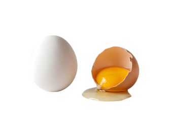 White and Brown Eggs: Whole and Broken Isolated on Transparent Background
