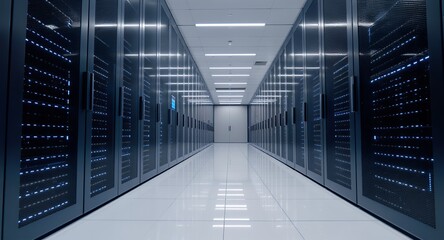 Modern Data Center with Server Racks and Network Infrastructure