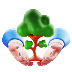 3D Render 3D eco icon of hands cradling a sapling; suitable for sustainability campaigns, green branding, and environmental web design.