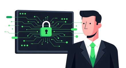 Secure your digital world with a confident businessman and advanced cyber protection graphics