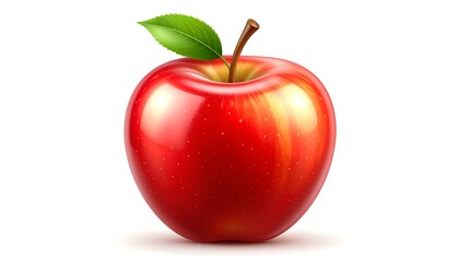 Realistic red apple with a green leaf