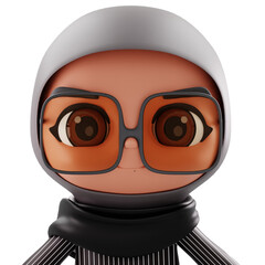 3D Render 3D avatar with gray head covering, oversized brown glasses, black turtleneck; ideal for tech branding, avatars, marketing, and UI design.