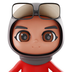 3D Render 3D astronaut kid in red spacesuit with helmet and goggles; friendly explorer for education and tech themes.