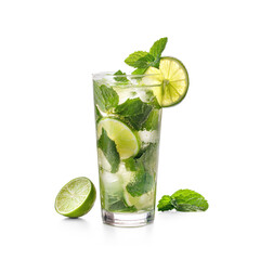 Fototapeta premium A lime paired with mint in a mojito, perfect for a summer drink. full length isolate on transparent background