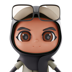 3D Render 3D ninja character with hood and glasses, suitable for tech, gaming, and branding visuals.