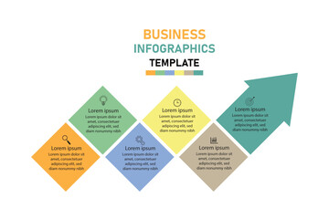 Editable business infographic template design with 6 steps. Infographic template which can be used for presentations banners, workflow layout, annual report, web design.	