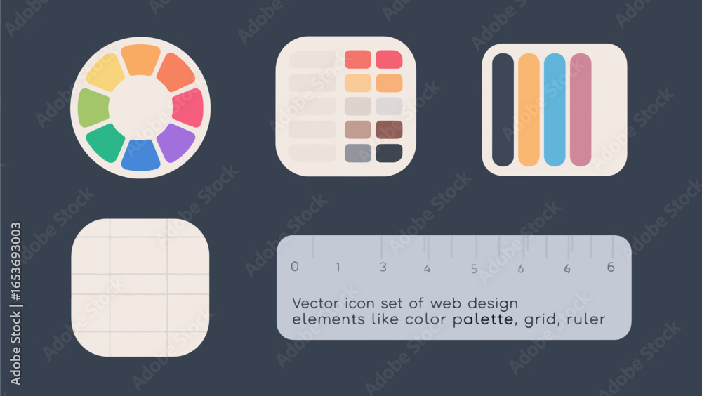 Aufkleber Vector icon set features web design elements like color palette grid ruler