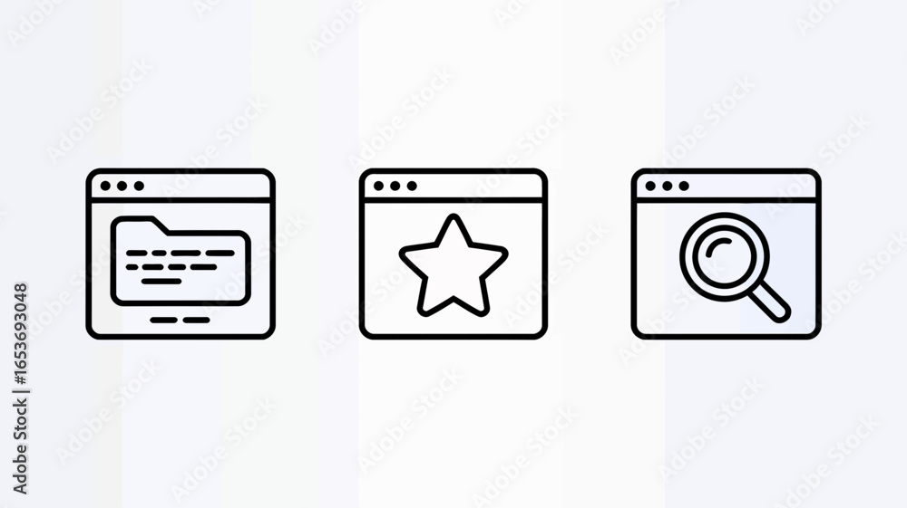 Poster browser windows icons representing file search and favorites management