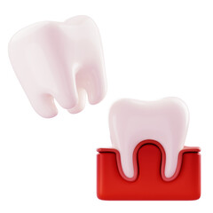 3D Render Close-up of white tooth figures atop a red base, suitable for dental marketing and educational content.