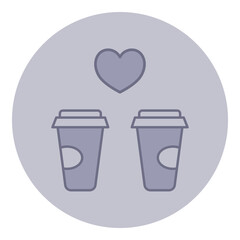 Two coffee cups with heart symbol above them, conveying sense of love for coffee. Coffee culture and passion for beverages concept