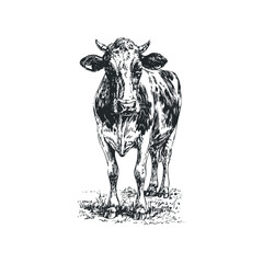 Sketch of a Speckled Cow Standing in Grass