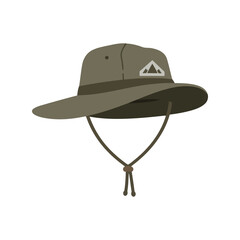 Khaki bucket hat vector illustration wide brim sun hat outdoor adventure headwear hiking cap travel gear isolated eps graphic