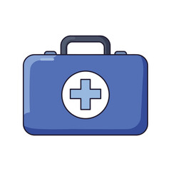 Blue first aid kit vector illustration medical emergency bag healthcare supplies safety equipment doctor case isolated graphic