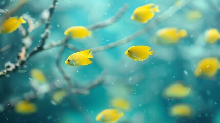 Vibrant yellow fish schooling in a sunlit underwater scene