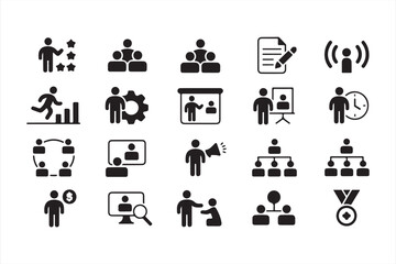 Business Management Icons Set &ndash; Leadership, Teamwork and Strategy Vector