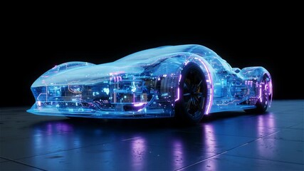 Transparent holographic wireframe Car B - Powered by Adobe