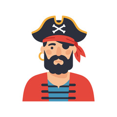 Cartoon pirate portrait illustration buccaneer character nautical adventure icon sailor seafaring isolated vector