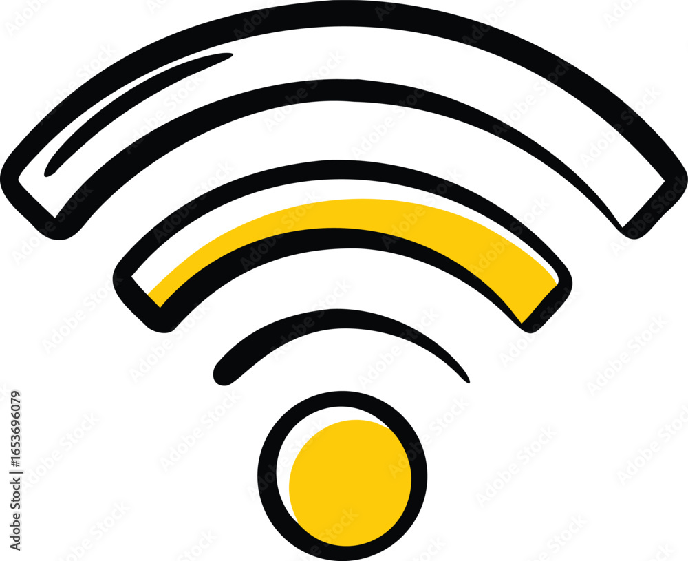 Aufkleber Yellow curved line and circle on transparent background abstract color