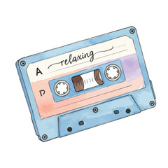 Obraz premium Watercolor Illustration of a Pastel Blue Cassette Tape