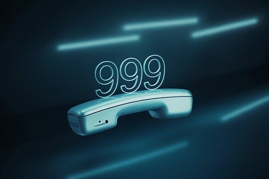 Urgent help needed, dialing 999 emergency services with telephone receiver, conveying crisis and immediate assistance.