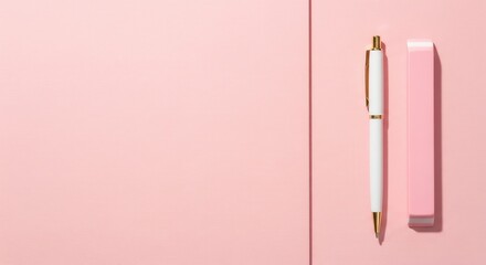 White pen and a pink eraser on a minimal two-tone pink background