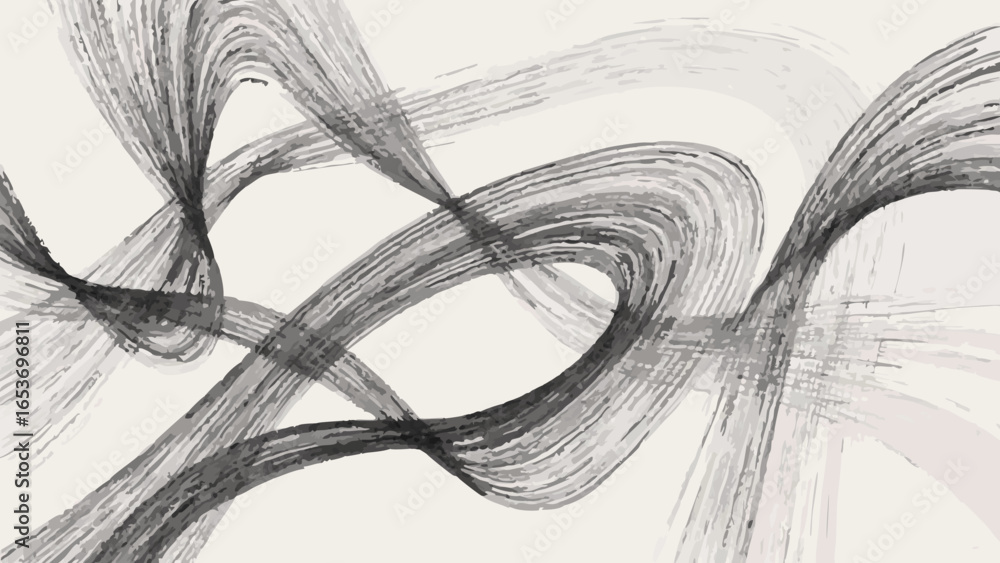 Poster Abstract flowing brushstrokes in grayscale create an artistic and dynamic composition