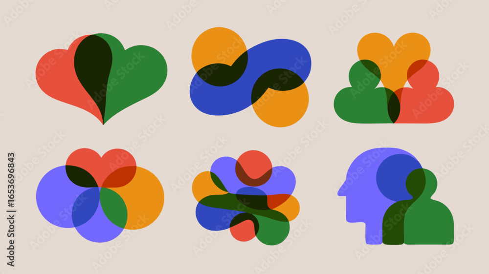 Poster Abstract graphic design elements with overlapping shapes and vibrant color combinations