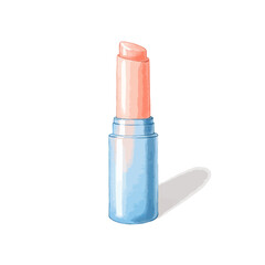 Watercolor Illustration of a Pink Lipstick in Blue Tube