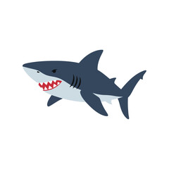 Fototapeta premium Cartoon shark illustration great white predator ocean wildlife marine animal underwater danger vector graphic