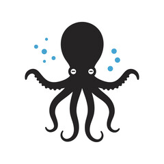 Black octopus silhouette with bubbles marine life illustration underwater creature cephalopod ocean animal