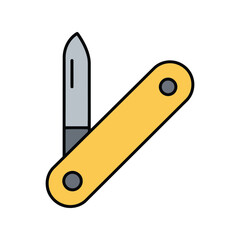 Yellow pocket knife vector illustration multi tool camping gear outdoor equipment survival tool isolated eps graphic