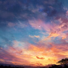 Fototapeta premium Beautiful sunset sky with clouds and stars landscape wallpaper background for desktop and mobile phone 4k
