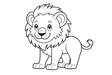 Fototapeta premium Cute simple cartoon lion coloring page for kids in black and white with thick bold lines and minimal detail isolated on white background