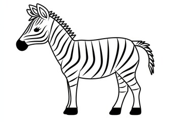 Obraz premium Cute zebra line drawing vector icon in minimalist black and white flat design, simple cartoon animal clipart illustration isolated on white background
