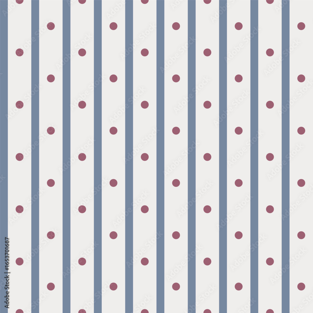 Aufkleber seamless vector pattern with vertical blue stripes and red polka dots in retro minimal style, decora