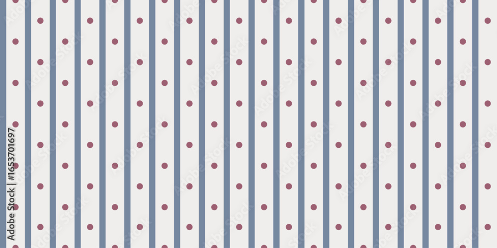 Aufkleber seamless vector pattern with vertical blue stripes and red polka dots in retro minimal style, decora