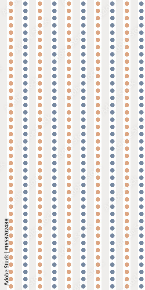 Poster seamless vector pattern with vertical dotted lines in blue orange on white background, minimal retro