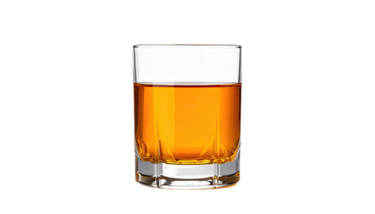 A shot glass filled with amber liquid against a black background.
