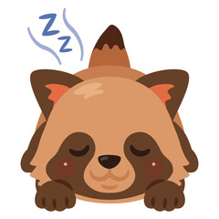 うつ伏せで眠るタヌキのイラスト