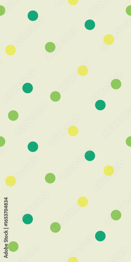 Poster seamless vector pattern with scattered colorful dots in green yellow and teal on soft cream backgrou