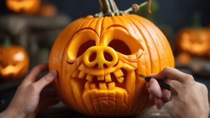 Carving a pumpkin face