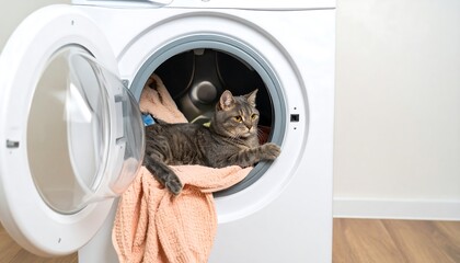 Cat relaxing in a washing machine