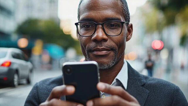 A close up of an African American man holding his Phone with both hands