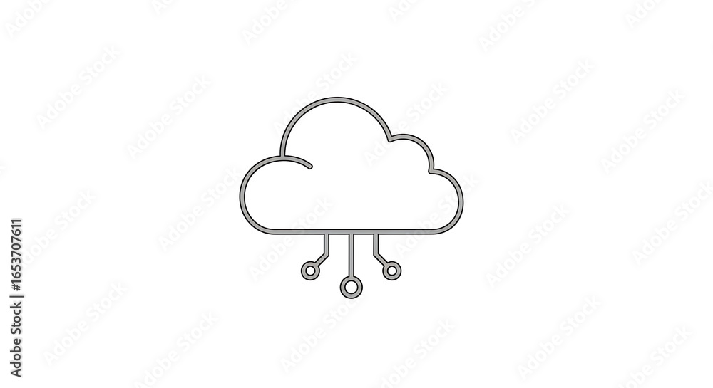 Aufkleber outline of a cloud with three lines extending downward ending in circles on a white background plain