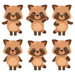 指さしをするタヌキのキャラクターイラストセット