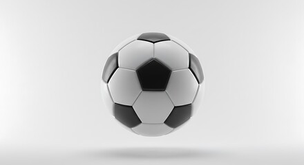 Obraz premium Black and White Soccer Ball Floating in Minimalist White Background