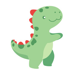 Green dinosaur cartoon illustration with red spikes, adorable design for kids, Valentine, playful decorations, children’s art, and cute festive projects.
