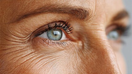 Swollen lashes and fatigue with visual concept. Close-up of an expressive human eye showcasing age and beauty.