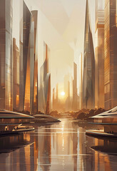 Sepia Chrome Sunset Over Tomorrows Ruins