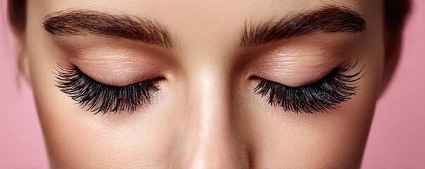 Obraz premium Swollen lashes and fatigue with visual concept. Close-up of a woman's eyes with long, beautiful eyelashes.